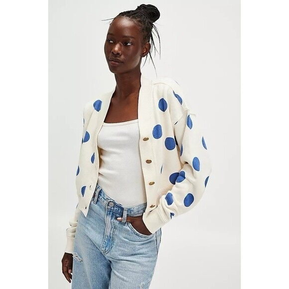 Free People Tops - Free People Grace Cream Polka Dots Cardigan Large